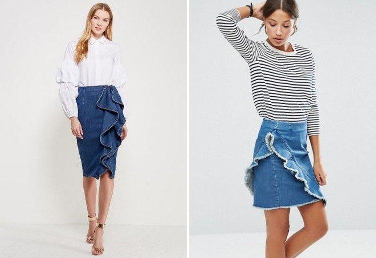 Jupe en jean à volants