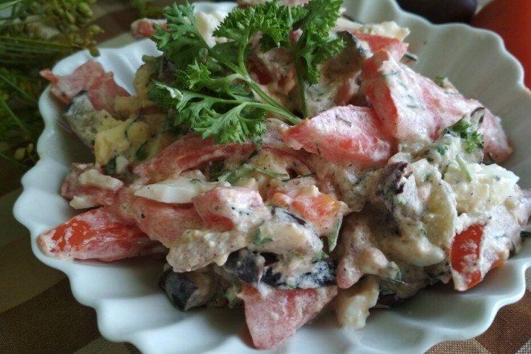 Salade d'aubergines, tomates et oeufs