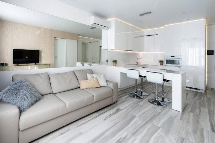 Cuisine-salon dans un style moderne - photo de design d'intérieur