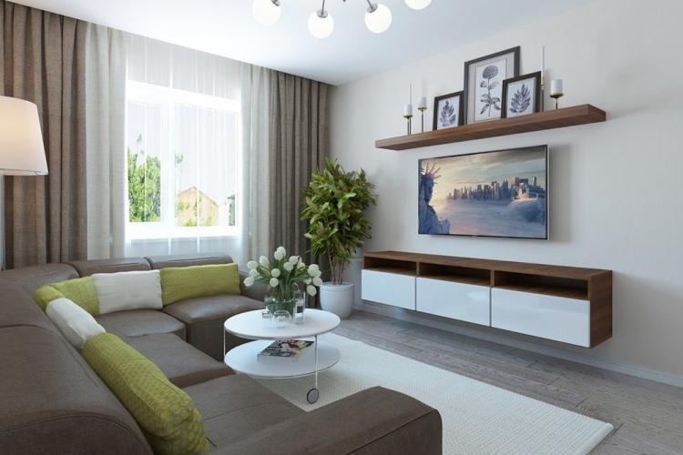 Salon beige dans le style du minimalisme - Design d'intérieur