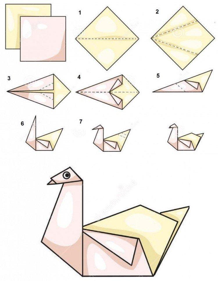 Cygne en papier origami pour débutants - comment faire