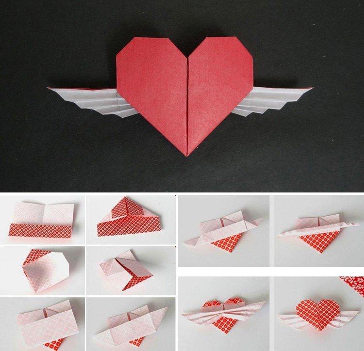 Coeur en papier avec des ailes - Comment faire un coeur en papier