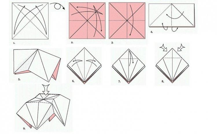Grue avec une queue d'éventail - comment faire une grue en papier