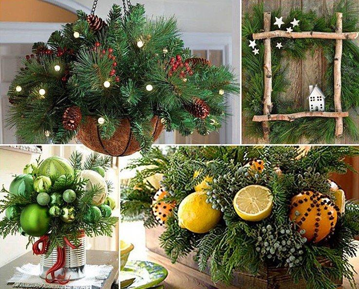 Branches d'épicéa dans le décor - Comment décorer un appartement pour le nouvel an