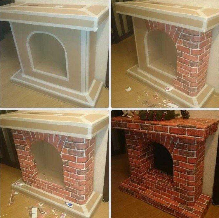 Cheminée de bricolage avec un portail rond à partir de boîtes