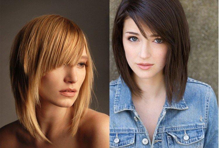 Kare avec une frange oblique pour cheveux mi-longs