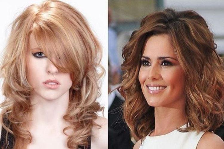 Cascade sur cheveux ondulés avec frange