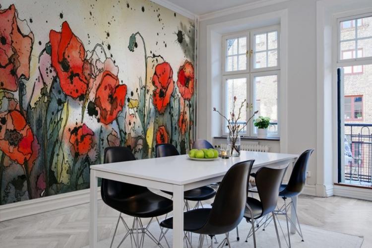 Combinaison avec du papier peint photo - Combiner du papier peint dans la cuisine