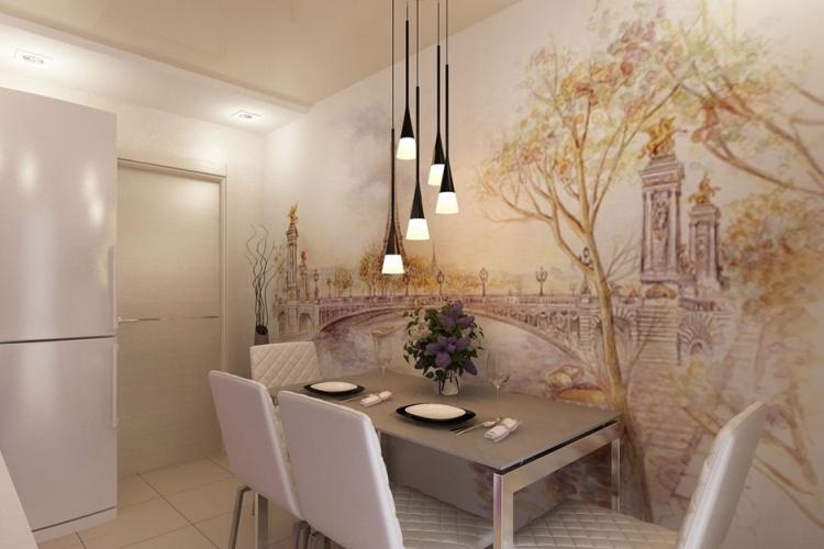 Combinaison avec du papier peint photo - Combiner du papier peint dans la cuisine