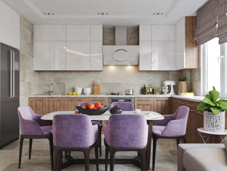 Cuisine-salon Achromatique & Couleur - design d'intérieur