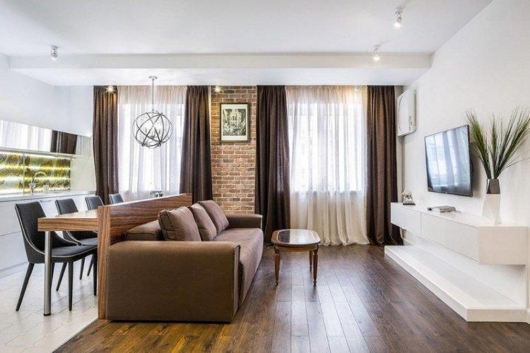 Rideaux et textiles - Conception de cuisine-salon dans un style moderne