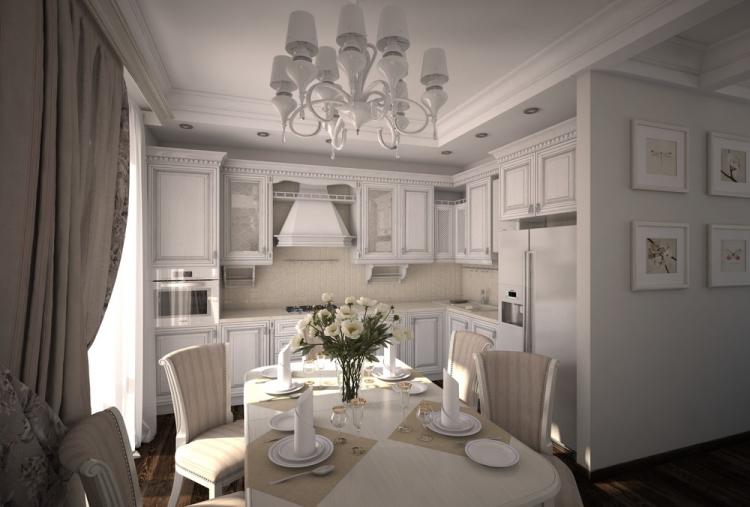 Cuisine-salon néoclassique - design d'intérieur
