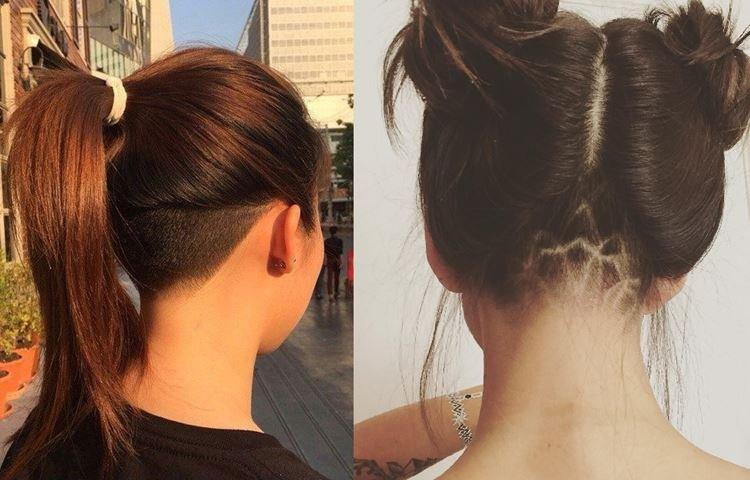 Echelle pour cheveux mi-longs avec frange et crâne rasé