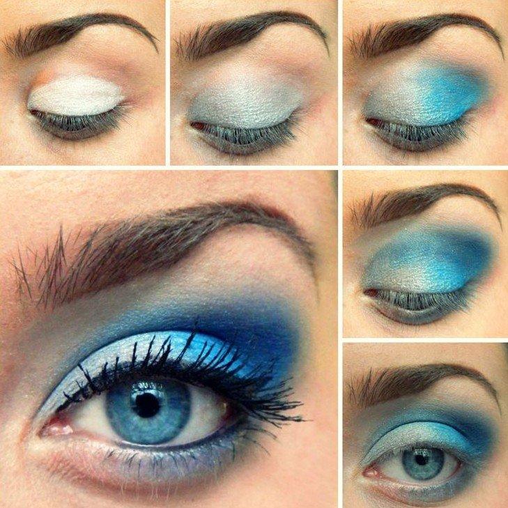 Maquillage pour les yeux bleus - photos étape par étape