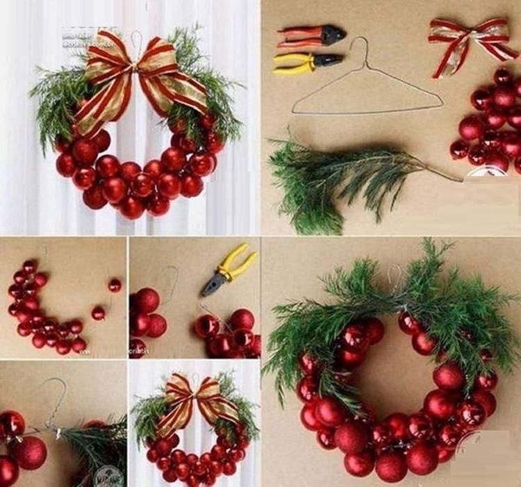 DIY couronne de boules de Noël et branches d'épicéa