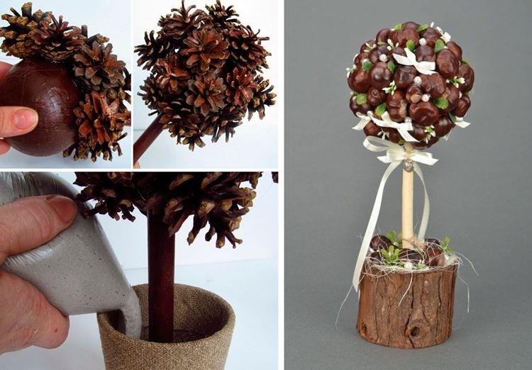 Topiaire de cônes ou de châtaignes - Bricolage d'automne à la maternelle