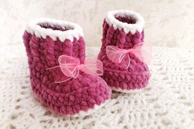 Chaussons en laine peluche - Chaussons au crochet pour nouveau-nés