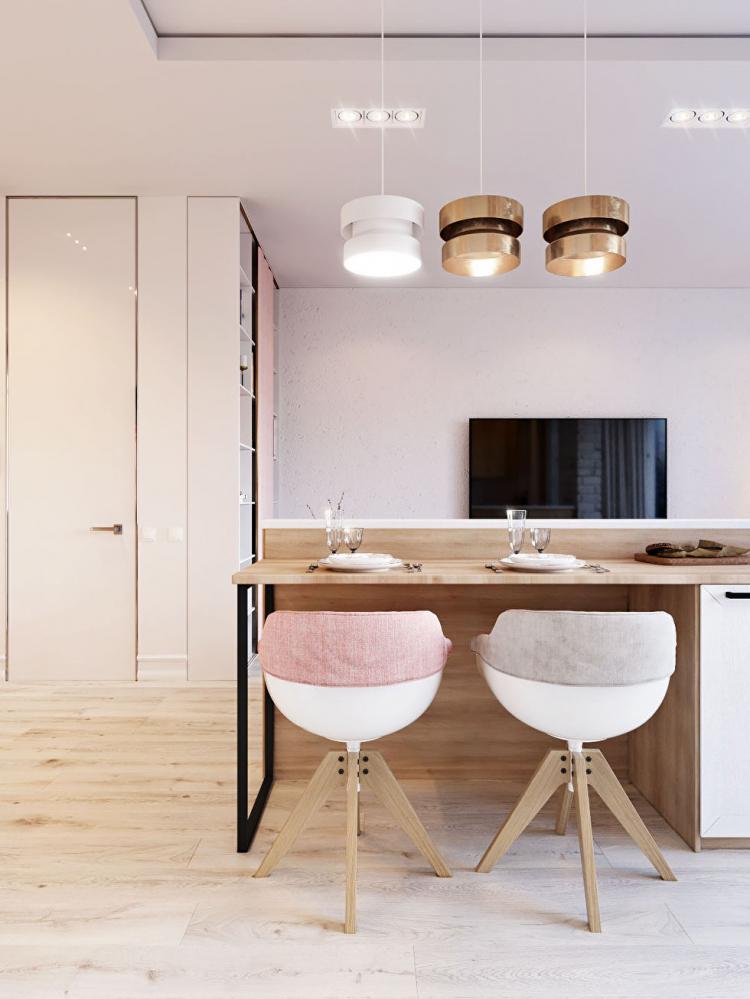 Rose & Blanc : Appartement de style scandinave - design d'intérieur