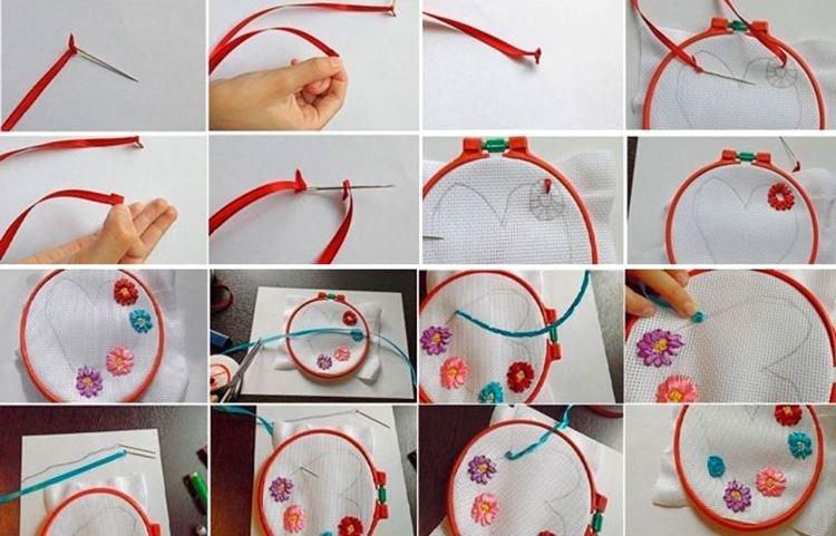 Broderie au ruban - Cadeau d'anniversaire DIY pour grand-mère