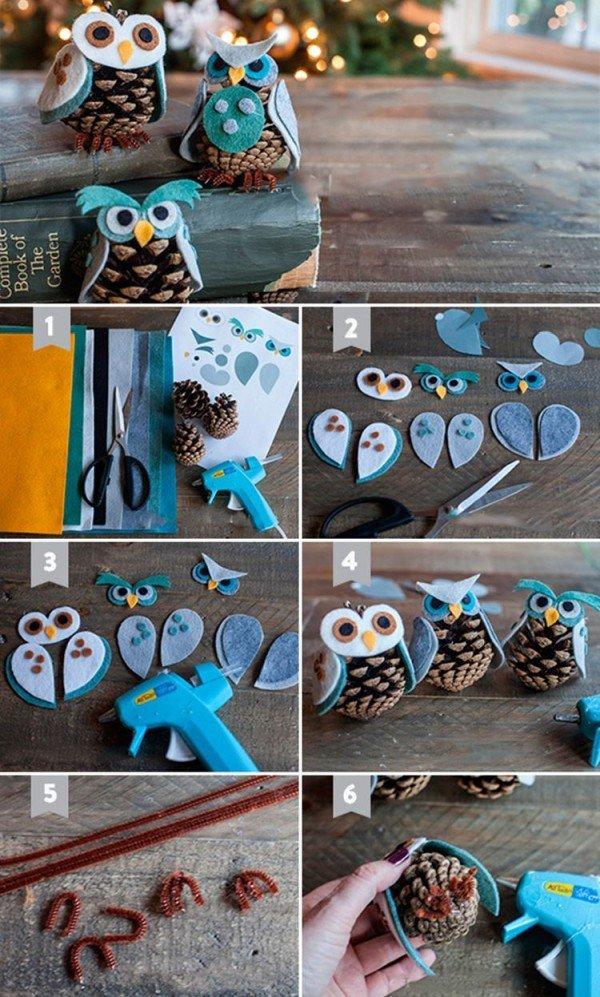 Hibou fait de cônes - un cadeau pour le Nouvel An 2021 de vos propres mains