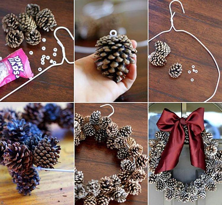 Couronne de Noël - Artisanat de pommes de pin pour les enfants