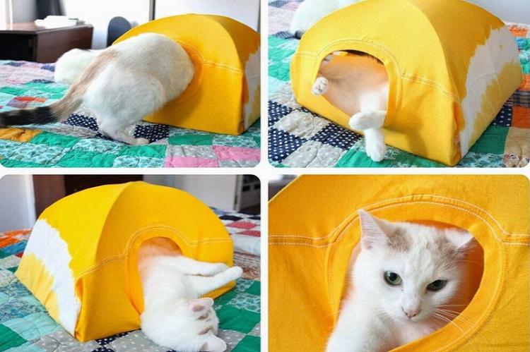 Maison pour un chat à partir de vieux T-shirts - Artisanat de vieilles choses avec vos propres mains