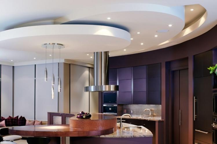 Plafond en plaques de plâtre dans la cuisine - idées de design photo