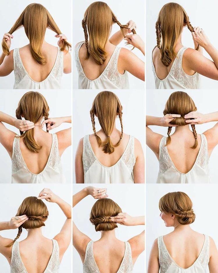 Chignon avec tresses - Coiffures pour tous les jours pour cheveux mi-longs
