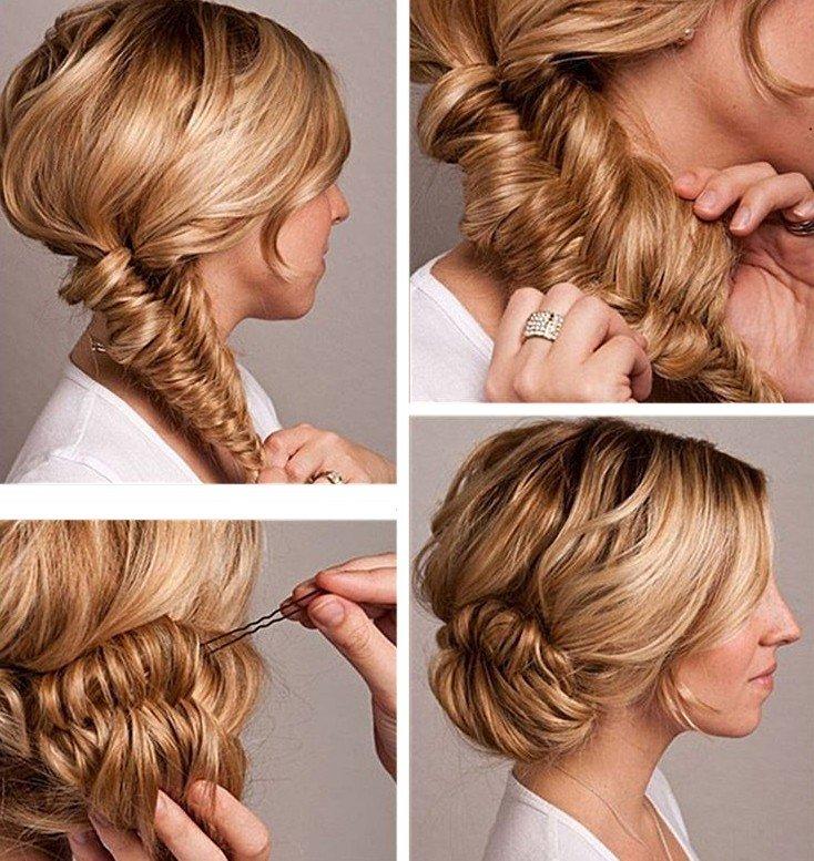 Queue de poisson en chignon - Coiffures pour le nouvel an 2021 pour cheveux mi-longs