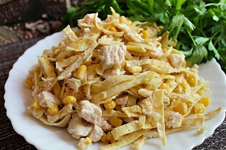 Salade de crêpes minces - Recettes de salades de poulet et de champignons
