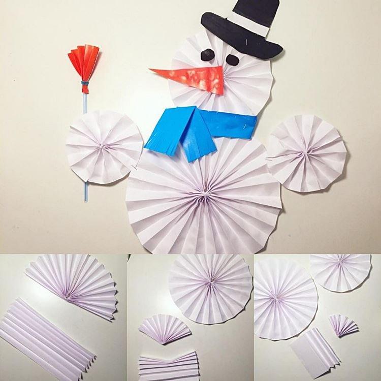 Bonhomme de neige fait d'éventails - Bonhomme de neige en papier DIY