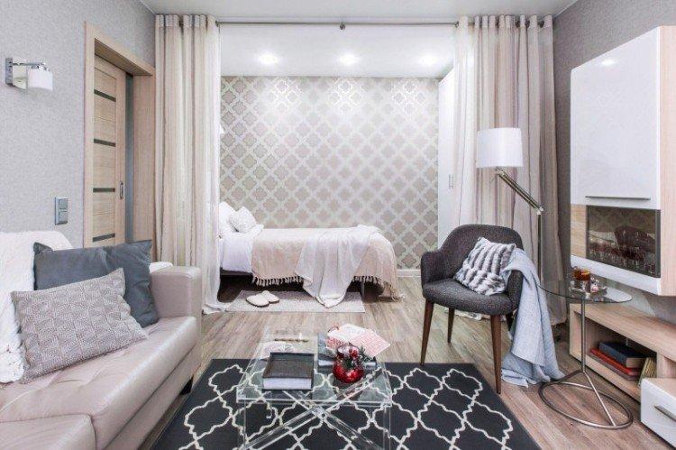 Chambre-salon dans un style scandinave - photo de design d'intérieur