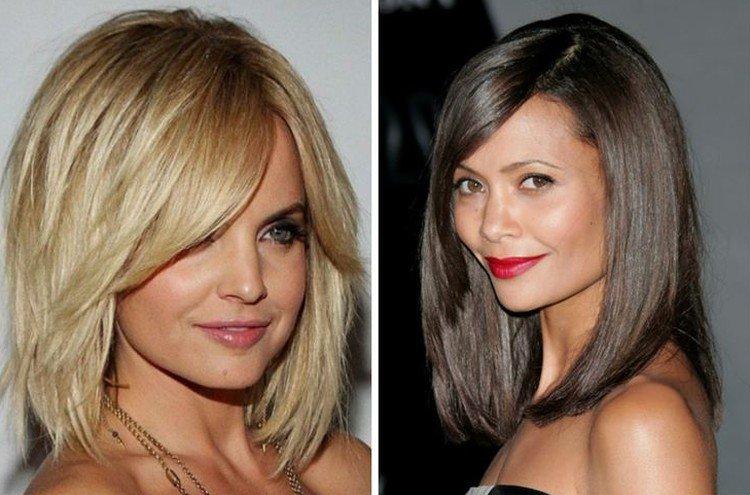 Bob long avec une frange et une raie sur le côté