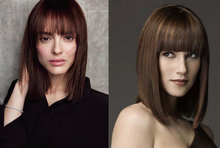 Bob long avec une frange pour cheveux raides