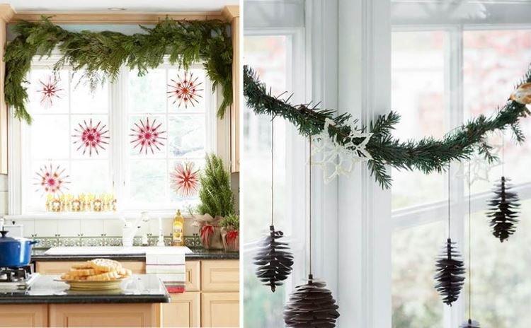 Branches d'épicéa - Décorations sur les fenêtres pour le nouvel an
