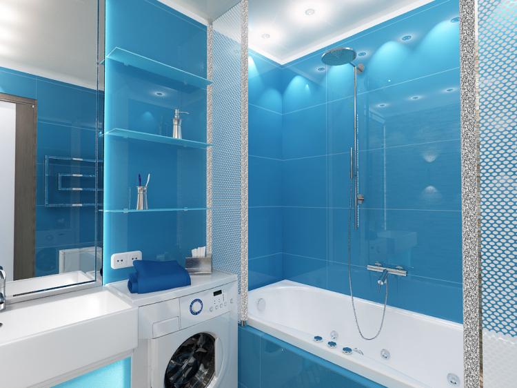 Salle de bain bleue à Khrouchtchev - Design d'intérieur