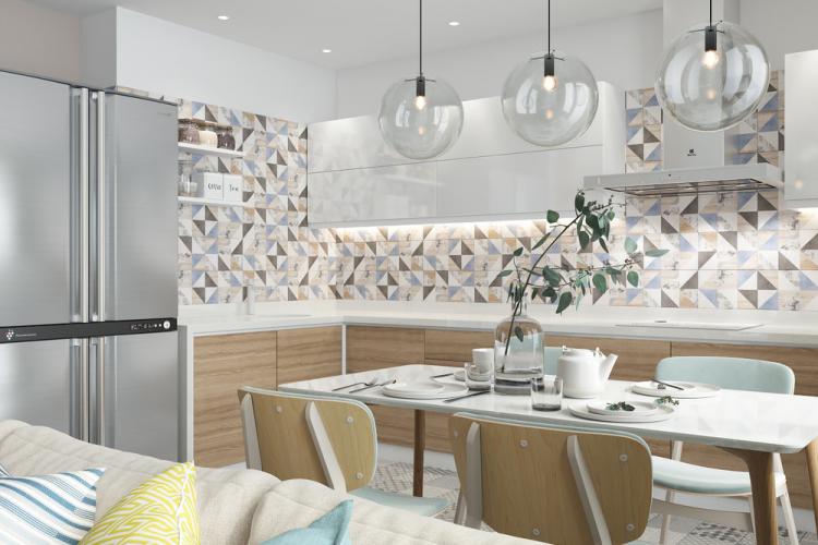 Cuisine-salon lumineuse de style scandinave - design d'intérieur