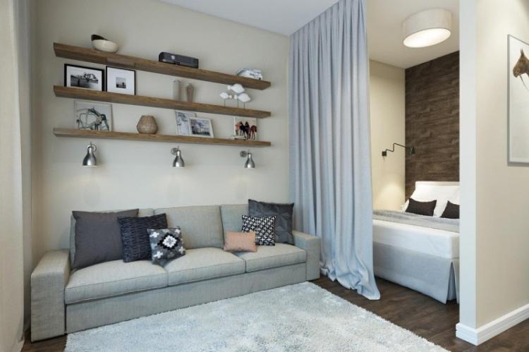 Zonage d'une pièce en une chambre et un salon - conception de photos