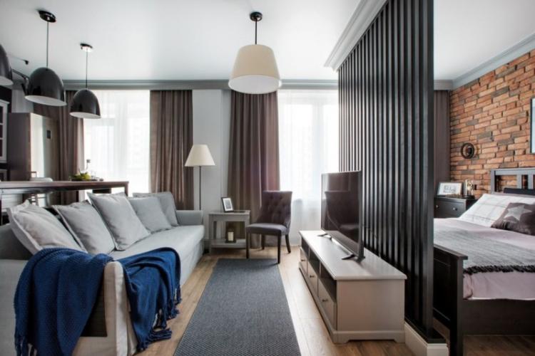 Zonage d'une pièce en une chambre et un salon - conception de photos