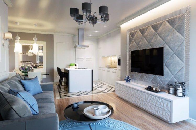 Zonage de la cuisine et du salon - photo de design d'intérieur